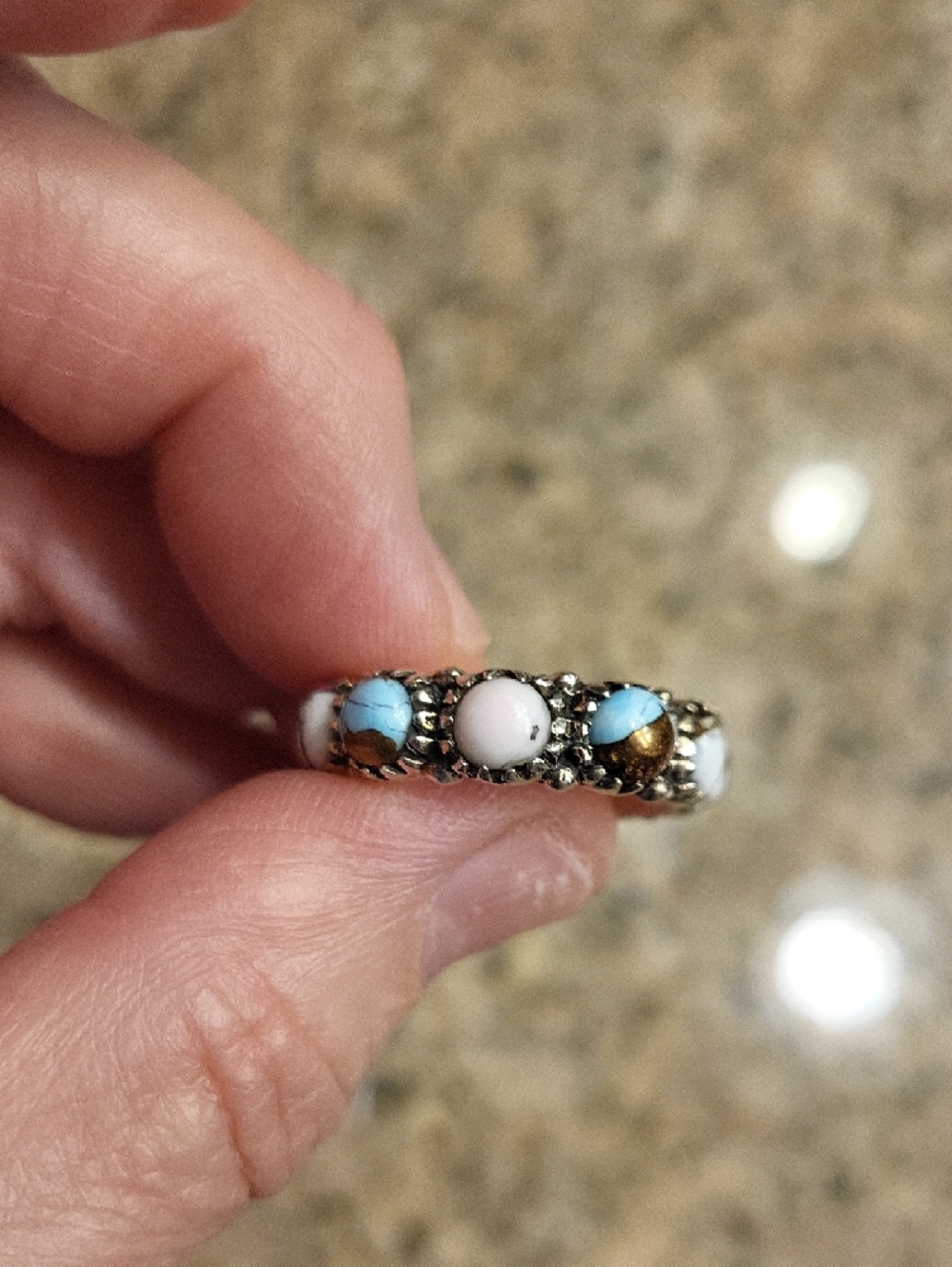 Cotton Candy Turquoise Sterling Silver Eternity Ring Size 8 - Picture 3 of 8